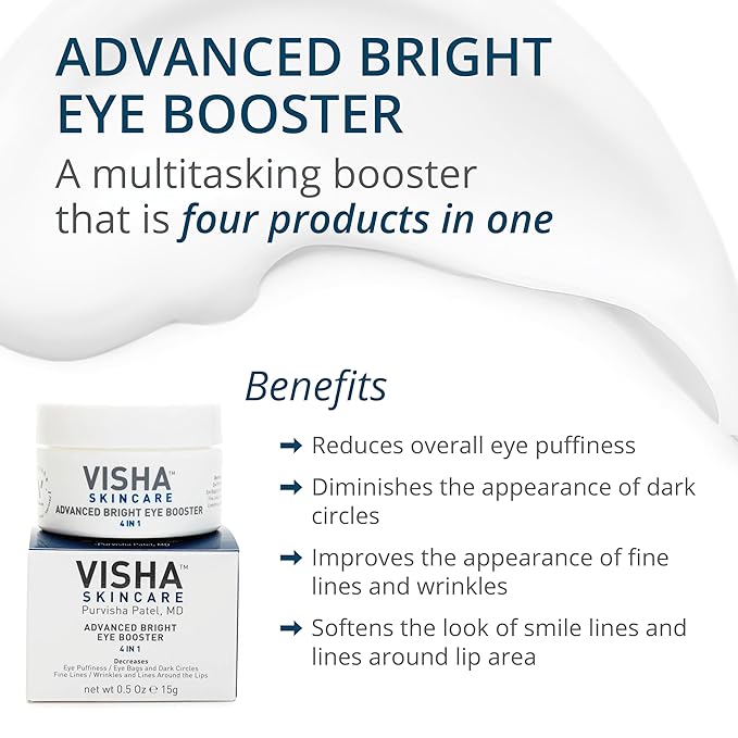 Skincare Advanced Bright Eye Booster 4 in 1 Cream, Under Eye Cream for Dark Circles and Puffiness, Decreases Wrinkles and Lines Around Eyes and Lips, Reduces Overall Eye Puffiness 0.5oz-Velvo Beauty