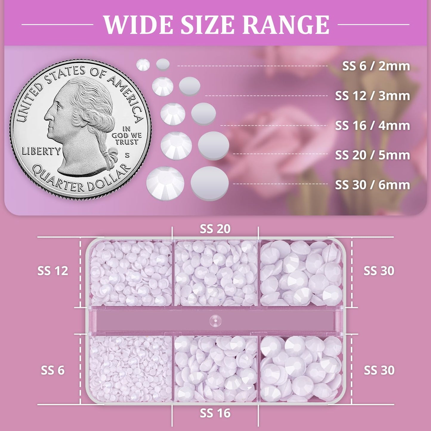 Resin Rhinestones for Crafting, 1 Box White Multi Sizes Flatback Bedazzling Crystals for Crafts Nail Art Decoration, Non Hotfix Gems Charms for Tumbler Shoes Clothing Fabric Face Makeup-Velvo Beauty
