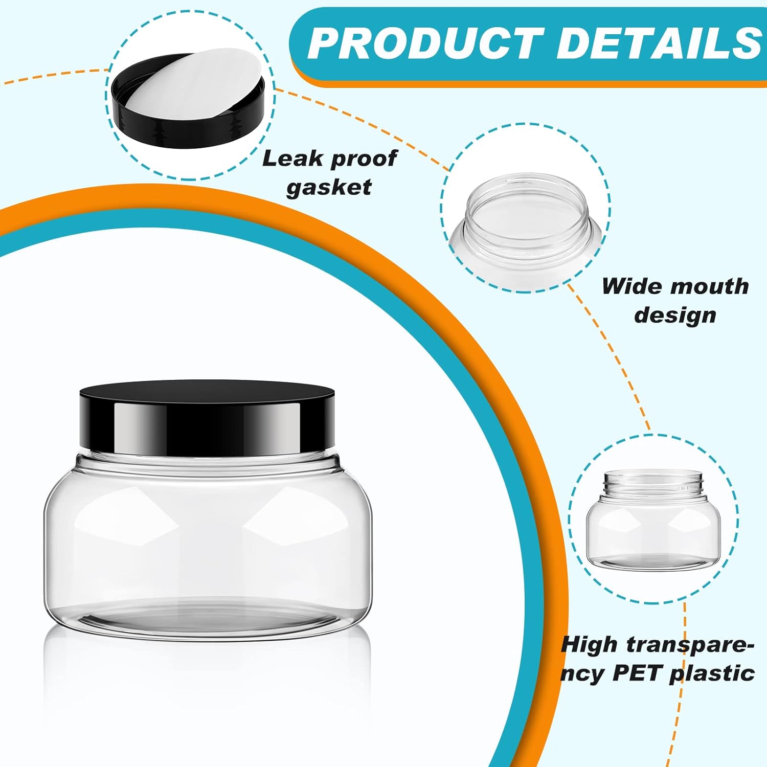 Tessco 24 Pack Plastic Jars with Lids Labels Empty Clear Plastic Jars Round Refillable Cosmetic Containers Body Butter Containers Bulk Sugar Scrub Bottle for Make Up (8 oz,Clear, Black)-Velvo Beauty