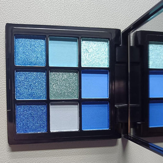 9 Colors Blue Smoky Matte Shimmer Eyeshadow Palette with Mirror for Eye Makeup,High Pigmented Eye Shadow Primers Powder Palet de sombras de ojos-Velvo Beauty