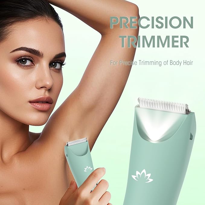 Lanumi Bikini Trimmer Women Rechargeable Body Hair Trimmer Electric Shaver Pubic Hair Grooming Kit with Charging Dock IPX7 Waterproof Wet/Dry Use (Green)-Velvo Beauty