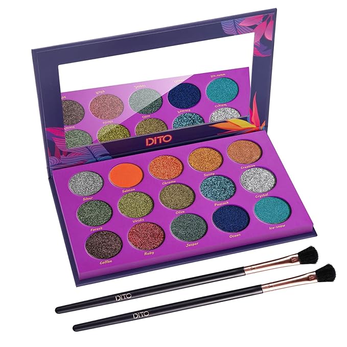 Dito 15 Color Jungle Eyeshadow Palette With 2Pcs Makeup Brush, Long Lasting Matte Makeup Palette With Mirror, Waterproof Shimmer Glitter Eyeshadow Pallet For Wife & Lover & Mother-Velvo Beauty