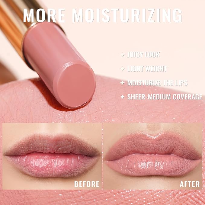 Oulac Moisturizing Shine Mauve Pink Lipstick for Women - 2 in 1 Glossy Light Pink Tinted Lip Balm, Hydrating Winter Lipstick for Dry Lips,Shine Juicy Finish Vegan 2.2g/0.07oz (14)-Velvo Beauty