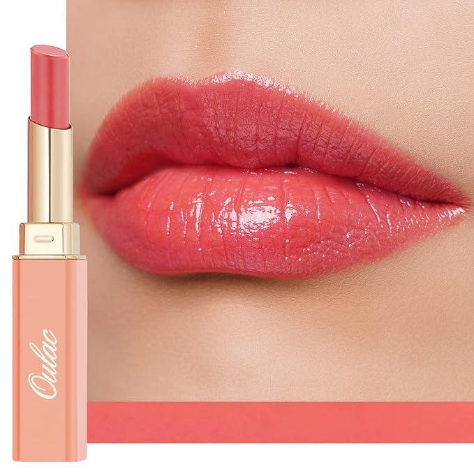 Oulac Coral Peach Red Lipstick for Women - Moisturizing Lip Stick Red, Glossy Tinted Lip Balm, Sheer Shine Juicy Finish, Lightweight and Hydrating Formula for Dry Lip Care, Vegan 2.2g/0.07oz (04)-Velvo Beauty