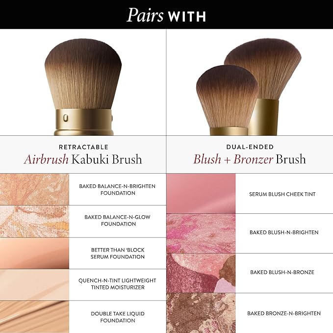 LAURA GELLER NEW YORK Face It All 2pc Makeup Brush Set - Retractable Airbrush Kabuki Brush + Dual-Ended Blush and Bronzer Brush-Velvo Beauty