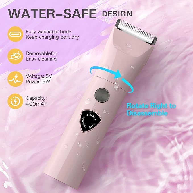 Women Bikini Trimmer - 3 in 1 Easy Cleaning Electric Razors for Women, 5V Rechargeable Pubic Hair Bikini Shaver, Waterproof Wet Dry Hair Remover & Trimmer for Underarm Leg Arm Body Face-Velvo Beauty