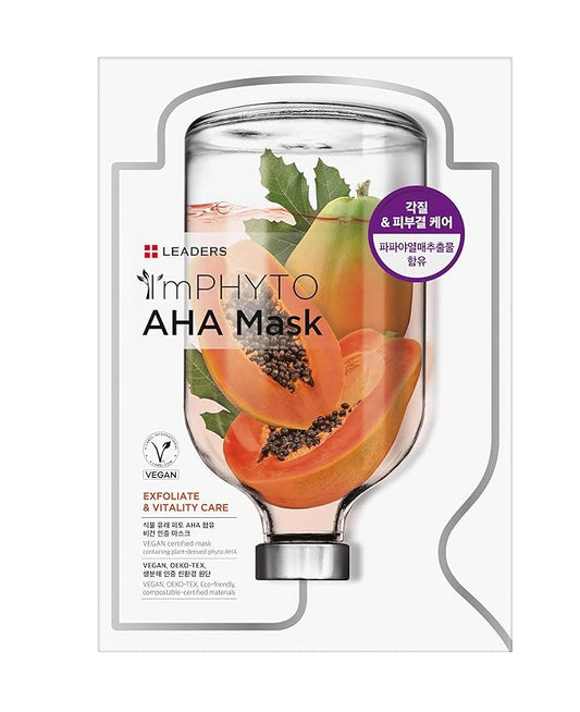 I'MPHYTO Leaders Facial Mask 10 Sheet AHA Vegan Mask | Exfoliating& Vitality Skin Care | Plant-Derived Ingredients | Papaya Fruit Extract | Certified Vegan | Natural Cellulose Sheet-Velvo Beauty