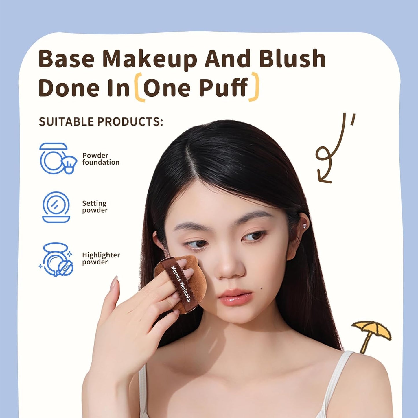 Single-Ear Short Plush Puff,Brown Velvet Powder Puff, 85° Pointed Tip for Highlighting & Full-Face Setting,3pcs Plush Puffs & Storage Case-Velvo Beauty