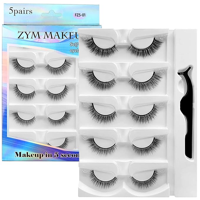 Self Adhesive Eyelashes Natural Look False Eyelashes Reusable Self Stick Lashes, No Glue Needed, 5 Pairs Mixed-Velvo Beauty