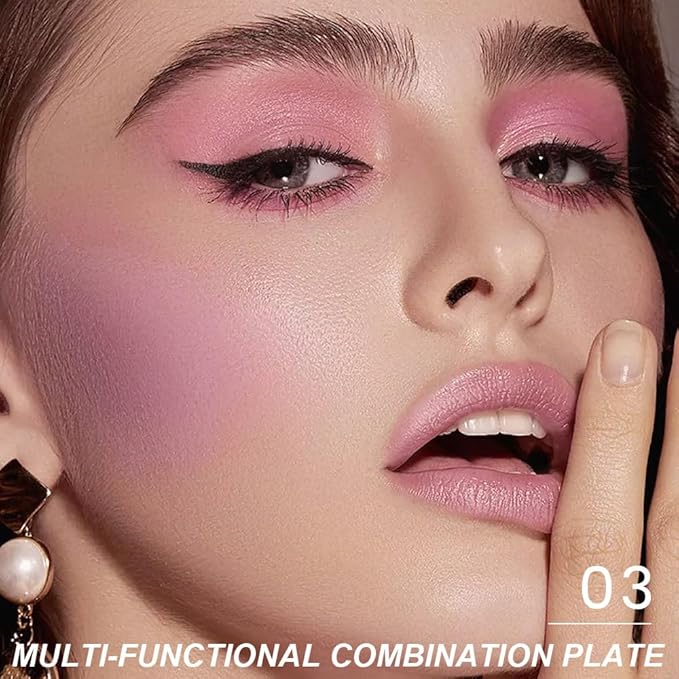 6-in-1 Cream & Powder Makeup Palette for Old Women – Blush, Highlighter & Eyeshadow, Matte & Shimmer Finish, Rose Nude Tones, Travel-Friendly Compact 03-Velvo Beauty