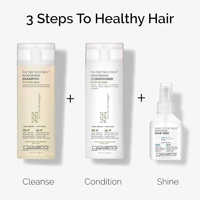 GIOVANNI Tea Tree Triple Treat Invigorating Shampoo & Conditioner Set - Cooling Peppermint, Eucalyptus, Rosemary, Helps Dry, Flaky Scalp, Salon Quality, Vegan, Cruelty Free, Paraben Free - 24 oz Each-Velvo Beauty