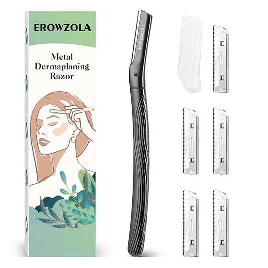 Dermaplaning Tool for Face, Eyebrow Razor for Women and Men, Eyebrow Trimmer and Facial Shaver Dermaplane Razor for Peach Fuzz Hair and Exfoliation, Includes 6 Blades (Black)-Velvo Beauty