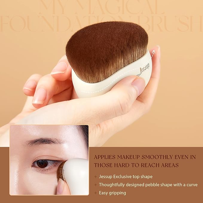 Jessup Makeup Brush, Foundation Brush Flat Top Kabuki Brush for Face Blush Liquid Powder Foundation Brush for Blending Buffing Stippling with Gift Box, Light Gray SF002-Velvo Beauty