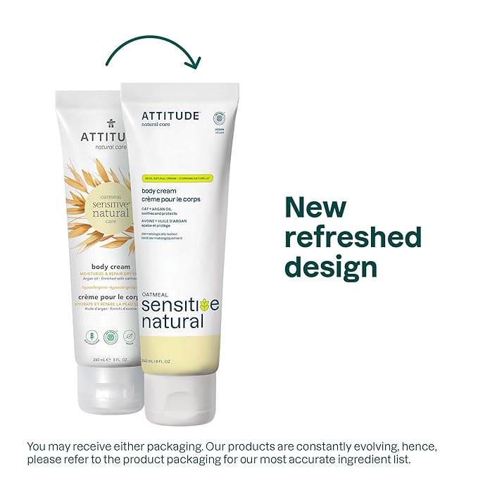ATTITUDE Body Cream for Sensitive Skin with Oat, EWG Verified, Dermatologically Tested, Vegan, Argan Oil, 8 Fl Oz-Velvo Beauty