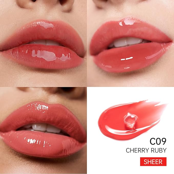 Catkin Lip Plumper Gloss, Tinted Lip Serum with Hyaluronic Acid & Jojoba Oil, Non-sticky Volumizing Hydrating Formula for a High Shine Maximum 3D Look, Plump & Soft Lips 0.12 Fl Oz - C09 Cherry Ruby-Velvo Beauty