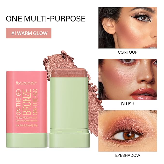 MEICOLY Cream Bronzer Stick, Natural Highlight Contour Makeup,Face Highlighter Stick,Contour Stick Facial Contouring Stick,Buildable Face Bronzer Face Shaping,Waterproof,01 Warm Glow