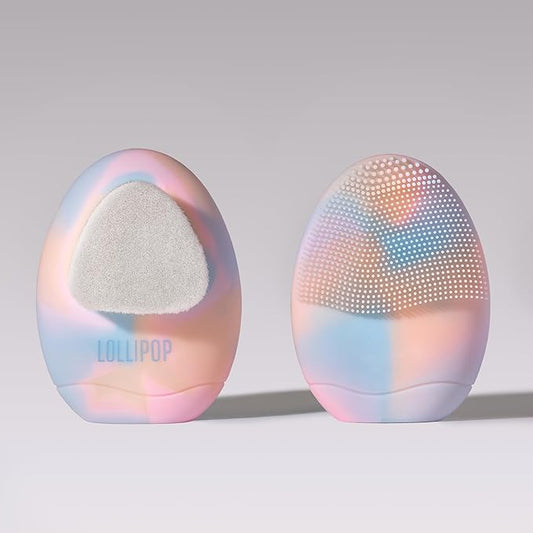 LOLLIPOP Dual-Sided Facial Cleansing Brush | Palm Size Silicone Face Exfoliator and Soft Fiber Cleanser | Manual Face Scrubber for Pores, Makeup Removal, Blackhead and Skincare Routine, Rainbow-Velvo Beauty