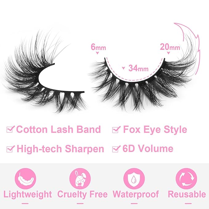 Fox Eye Lashes Faux mink Eyelashes Wispy Cat Eye Long False Eyelahses Dramatic Cross Full Volume Strip Lashes Pack 7 Pairs-Velvo Beauty