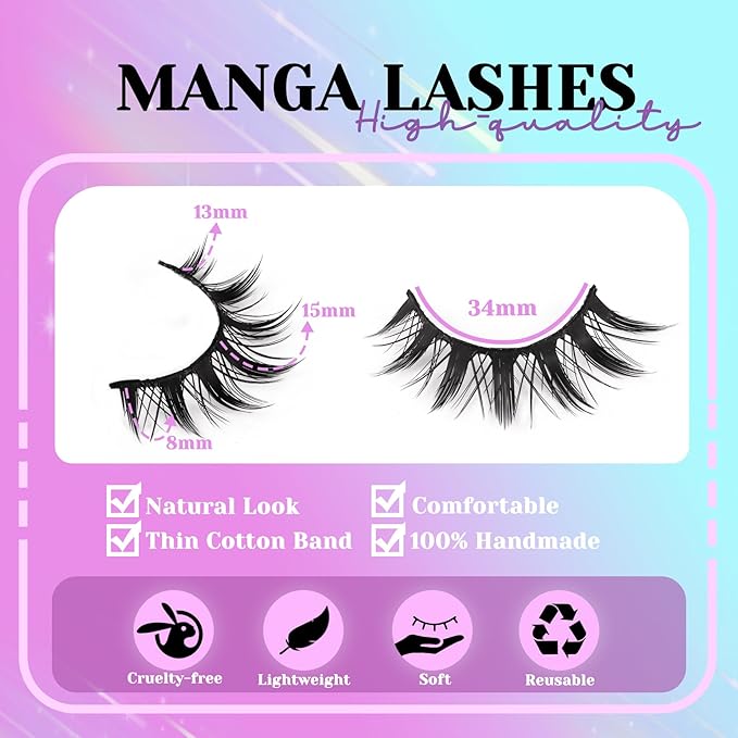 Losha Lashes Spiky Manga Lashes 14 Pairs Wispy False Eyelashes Natural Eye Lashes Kit with Lash Glue and Lash Tweezers Soft Anime Fake Eyelashes (Fairy)-Velvo Beauty