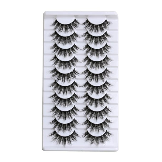 SUNWELL False Eyelashes 18mm Mink Lashes 8D Fluffy Faux Mink Lashes Strip Eye Lashes Soft Reusable Full Volume Fake Eyelashes 10 Pairs Pack-Velvo Beauty
