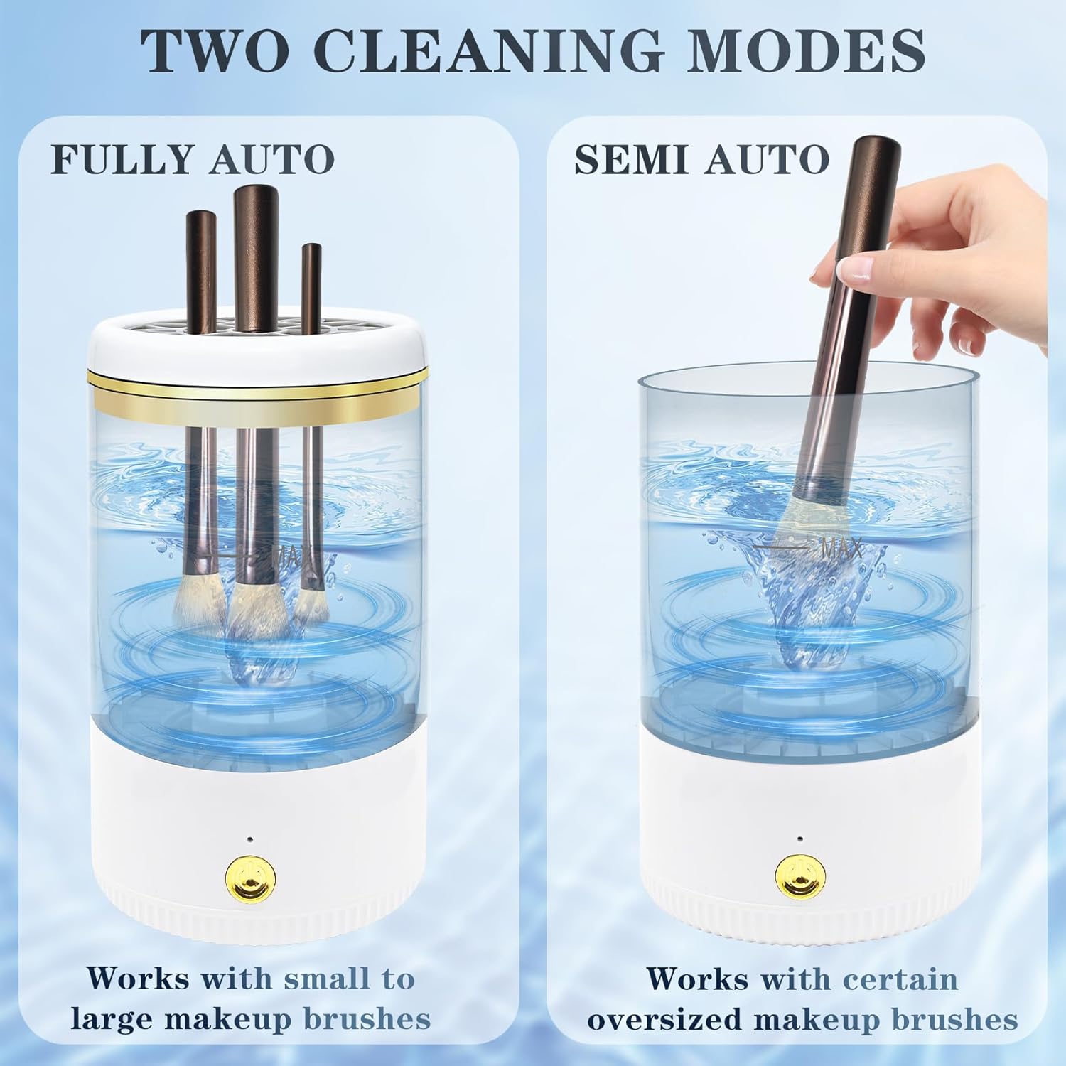 Makeup Brush Cleaner,Low noise and 8000 RPM Electric Makeup Brush Cleaner Machine for Deep Cleaning,Automatic Spinning Cosmetic Brush Cleaner for All Size Makeup Brushes and Sponges(White)-Velvo Beauty