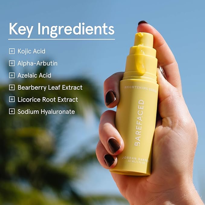 Barefaced Brightening Serum 1 Fl Oz Dark Spot Corrector with Kojic Acid, Arbutin, Azelaic Acid & Licorice, Anti-Aging, Hydrating, Fades Hyperpigmentation & Evens Skin Tone, Antioxidant-Powered Formula-Velvo Beauty
