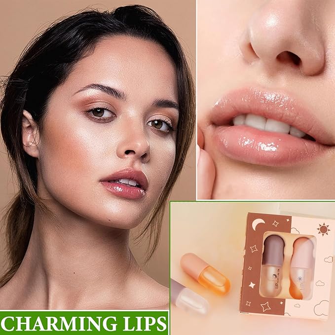 Lip Plumper Set,Lip Plumper Oil Gloss Moisturizing Lip Plumper Lip Care Serum,Hydrating Plump Gloss Reduce Fine Lines,Lip Plumper for Day & Night Use Set B(2Pcs)-Velvo Beauty