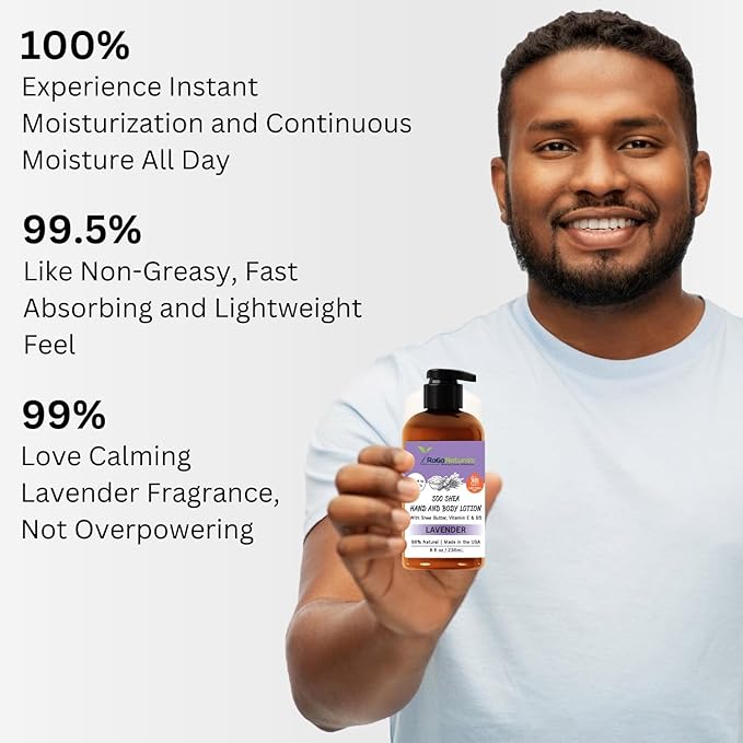 RaGaNaturals Lavender Shea Butter Hand and Body Lotion, 8 Fl Oz - Moisturizing, Plant-Based, Vegan, with Argan, Avocado Oil & Vitamin E-Velvo Beauty
