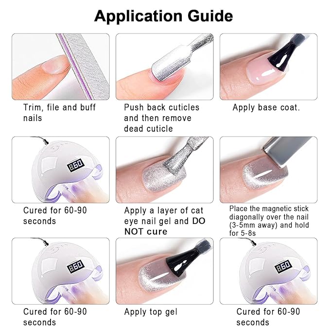 RARJSM Cat Eye Gel Nail Polish Set 6 Pcs Magnetic Sparkle Diamond Glitter Nude Pink Light Purple Red Silver Sheer Pink Velvet Ice Jelly Gel Polish with Magnet Stick UV LED Curing Requires Soak Off-Velvo Beauty