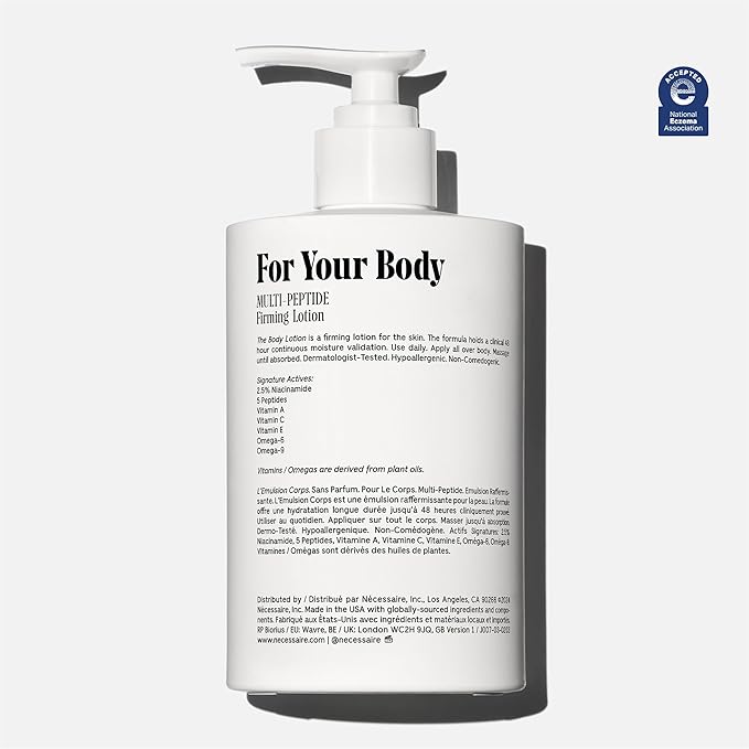 Nécessaire The Body Lotion with Pump. Fragrance-Free. Multi-Peptide Firming Lotion to Moisturize, Firm, Strengthen. 2.5% Niacinamide, Vitamin C/E + Omega 6/9. 450ml / 15.2 fl oz-Velvo Beauty