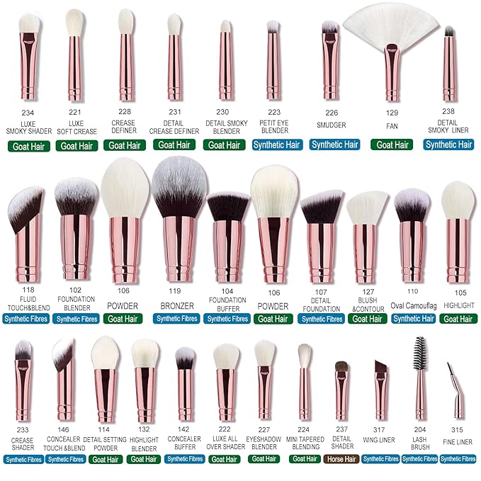 Pro makeup Artist Brushes Set 32Pcs Luxury Goat Hair Horse hair Makeup Brush Set eye and face brushes for every possibility By Bueart Design (Pearl White)-Velvo Beauty