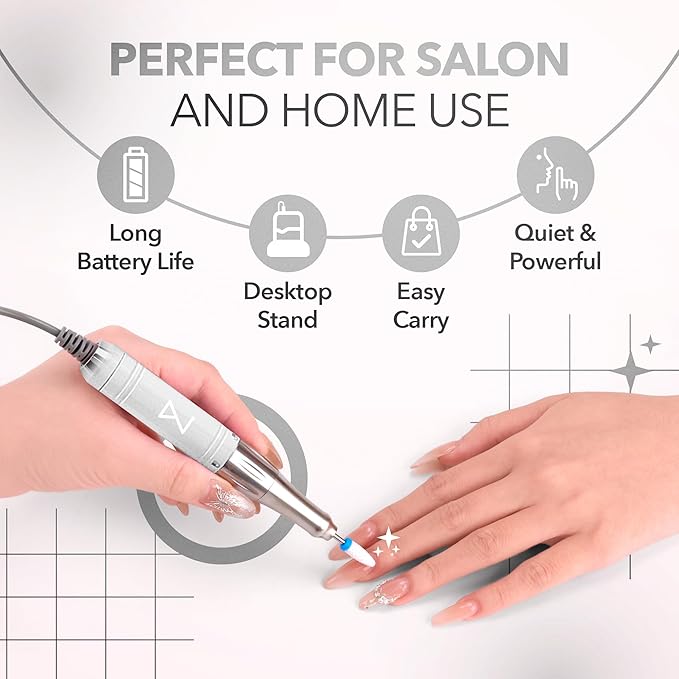 M Mase- Professional Nail Drill Machine - Coreless 2-in-1 Nail File - Electric, Cordless, 35000 RPM, HD Display - Electric Nail Drill for Professional & Home Use (White)-Velvo Beauty