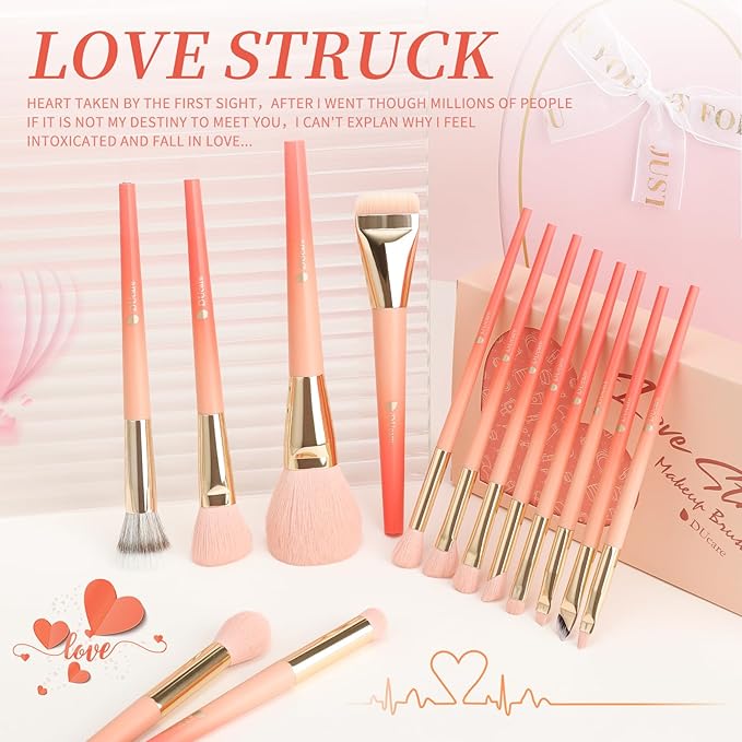 DUcare Makeup Brushes Set 14Pcs Love Struck Makeup Brush Set Premium Synthetic Kabuki Foundation Blending Face Powder Blush Concealers Eye Shadows Brushes-Velvo Beauty