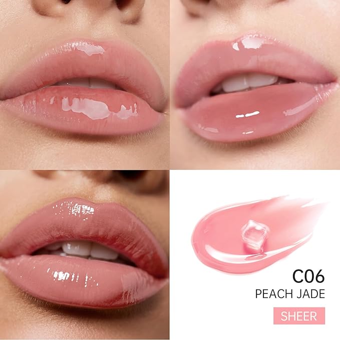 Catkin Lip Plumper Gloss, Tinted Lip Serum with Hyaluronic Acid & Jojoba Oil, Non-sticky Volumizing Hydrating Formula for a High Shine Maximum 3D Look, Plump & Soft Lips 0.12 Fl Oz - C06 Peach Jade-Velvo Beauty
