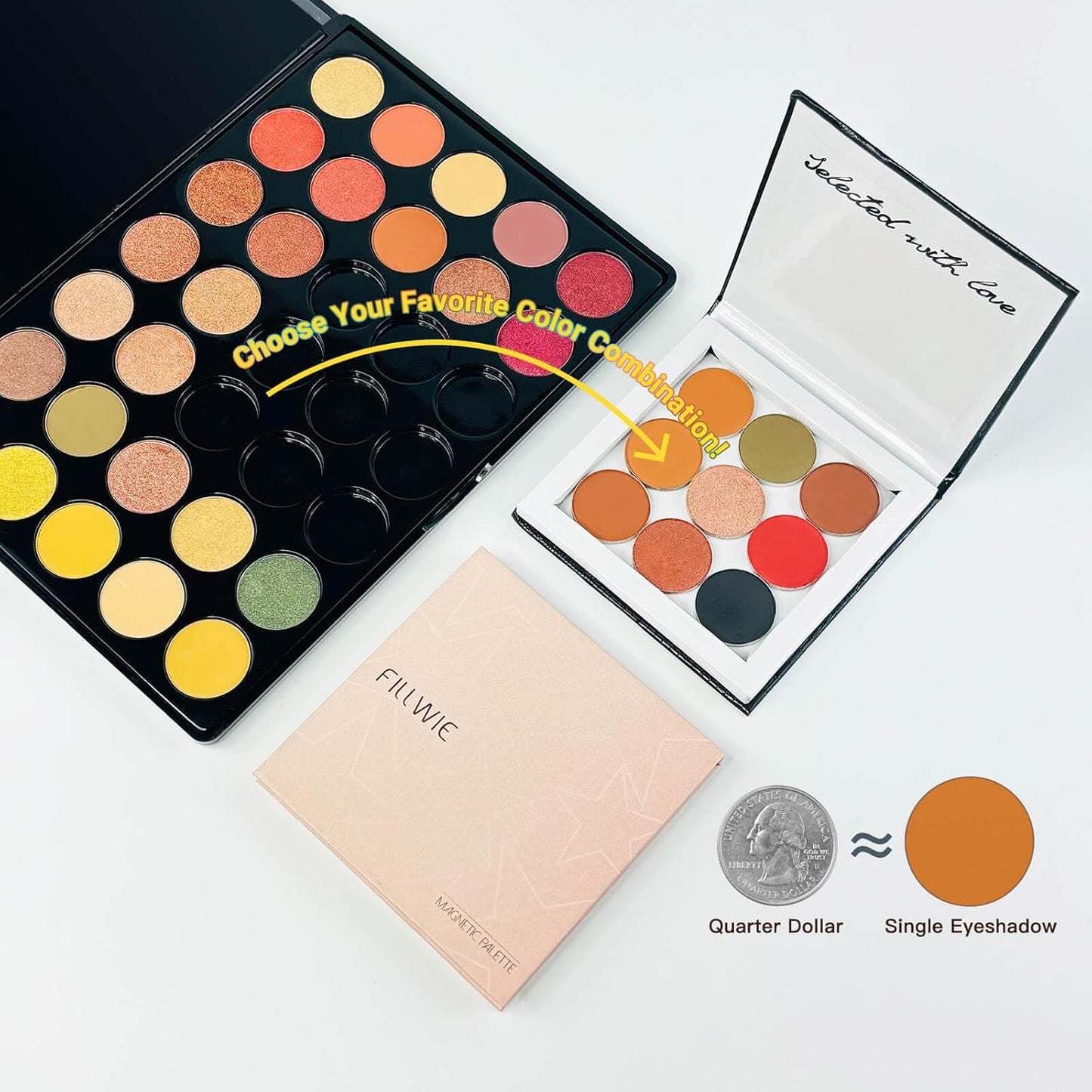 White Magnetic Refillable Makeup Palette with Mirror – Lightweight, Durable, Travel-Ready Case for Eyeshadow, Blush, Lipstick – Includes Spatula & 20 Stickers – Small, Waterproof Paperboard-Velvo Beauty