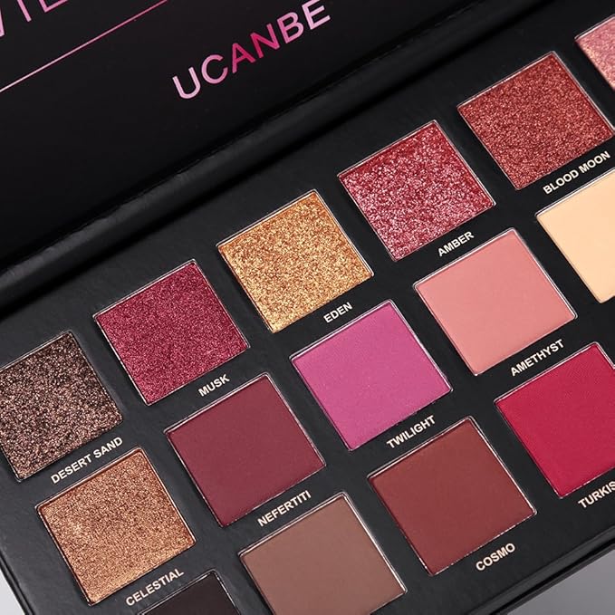 UCANBE Professional 18 Colors Eyeshadow Makeup Palette, High Pigmented 10 Matte + 7 Shimmer + 1 Metallic Glitter, Velvety Creamy Blendable Long Lasting Eye Shadow Pallets Makeup Set Kit-Velvo Beauty