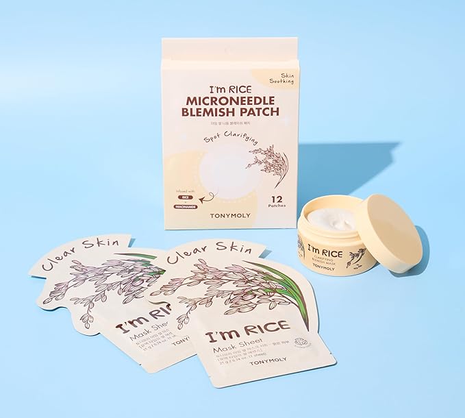 TONYMOLY I'm Rice Clarifying Skincare Set – 3-Step Face Care for Clear, Hydrated Skin – Includes Enzyme Powder Cleanser, Blemish Mask & Nourishing Sheet Masks – Gentle Exfoliation & Oil Control-Velvo Beauty