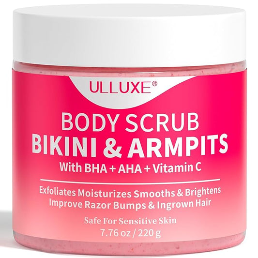 Bikini Area Exfoliator with 10% AHAs BHA & Vitamin C, Exfoliating Body Scrub for Ingrown Hair and Underarm Bumps, Dark Spots, Moisturize Brighten Soothe & Even Skin Tone, Sensitive Skin Safe, 7.76 oz-Velvo Beauty