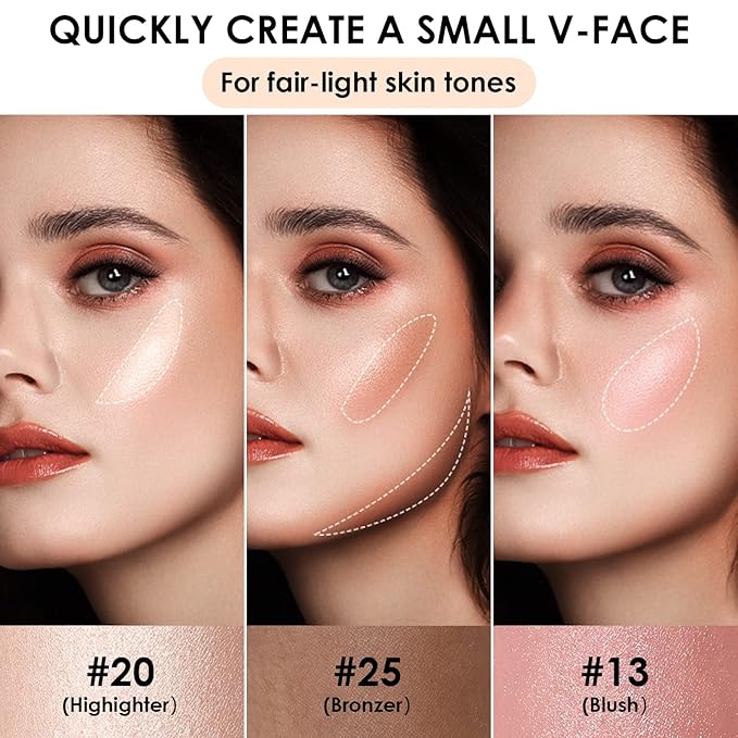 FOCALLURE 3 Pcs Cream Contour Sticks,Shades with Highlighter & Bronzer & Blush,Non-greasy Long-wear Face Contouring Pen,Easy to Sculpt the Face and Create a Lightweight Finishing Makeup,FAIR-LIGHT-Velvo Beauty
