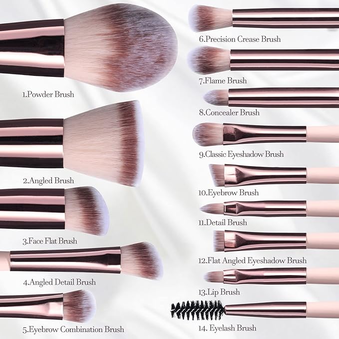 BS-MALL Makeup Brushes Foundation Powder Concealers Eye Shadows Makeup Set with LED light Mirror 14 Pcs Mini Makeup Brushes (APINK)-Velvo Beauty