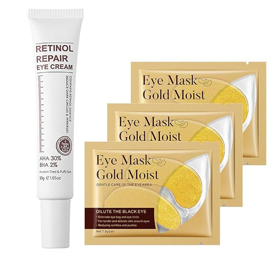 Retinol Eye Cream Anti Aging + 24k Under Eye Patches Kit, Under Eye Patches For Puffy Eyes And Dark Circles, Under Eye Cream With Retinol Serum,Dark Circle Eye Cream For Moisturizing, Firming-Velvo Beauty