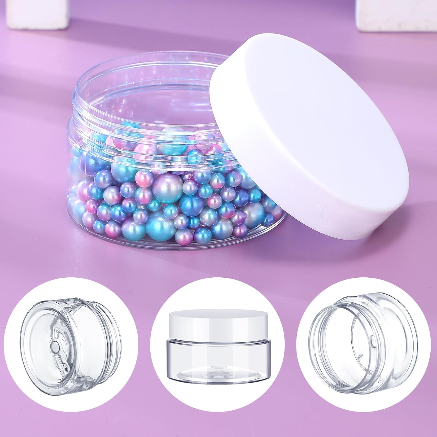 SATINIOR 100 Pcs Plastic Jars with Lids Small Containers Lids Wide Mouth Small Plastic Containers for Lotion Cream Rhinestones Body Butters Travel Storage(4 oz,White)-Velvo Beauty