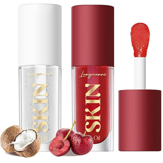 LANGMANNI Moisturizing Lip Oil,No-Sticky Lip Gloss Lip Balm Lip Care,Fruit Flavoured Lip Oil For Dry Lip's Moisturizing Hydrating And Nourishing ((Cherry+Coco))-Velvo Beauty