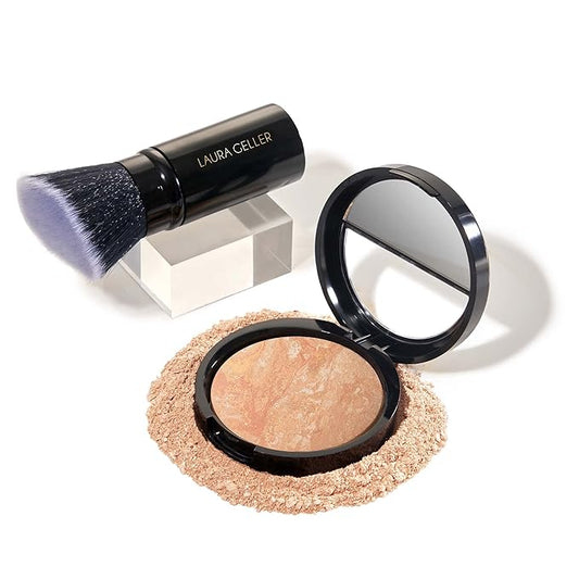 LAURA GELLER NEW YORK Baked Balance-n-Brighten Foundation with Kabuki Brush Makeup Set, Light-Velvo Beauty