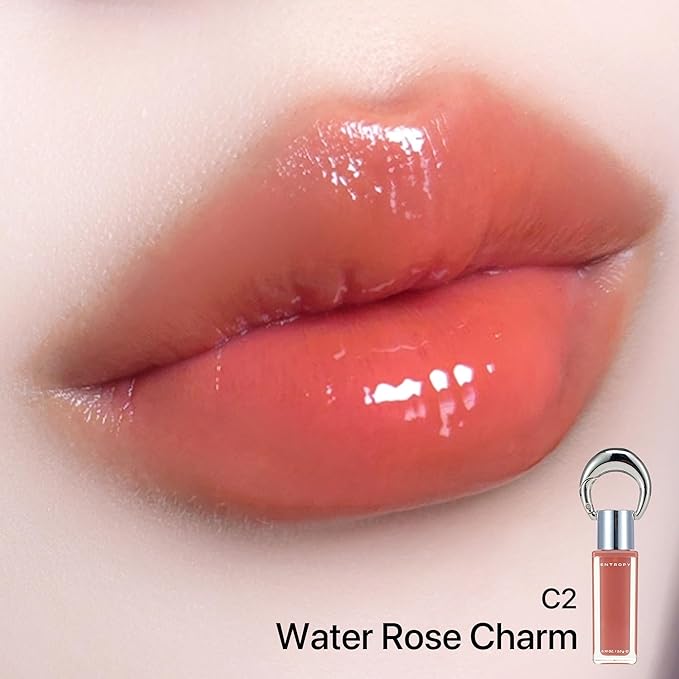 ENTROPY Makeup 2-in-1 Charm Shiny Glowy Lip & Cheek Gloss Tint Keychain, High Pigment Glossy Lip Color & Plumping Gloss, C2 Water Rose Charm-Velvo Beauty
