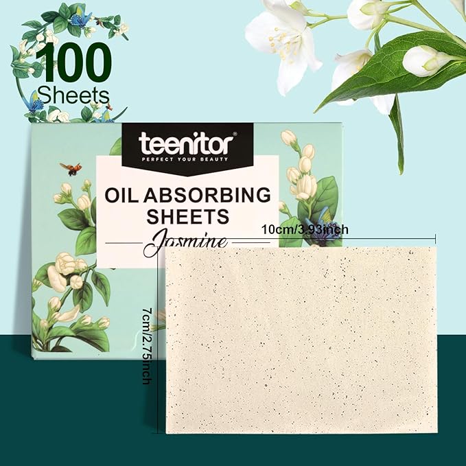 Teenitor Oil Blotting Papers for Face, 100 Sheets Jasmine Oil Blotting Sheets for Oily Skin, Oil Control Film Oil Absorbing Sheets for Face Men Women, Oil Absorbent Pads-Velvo Beauty