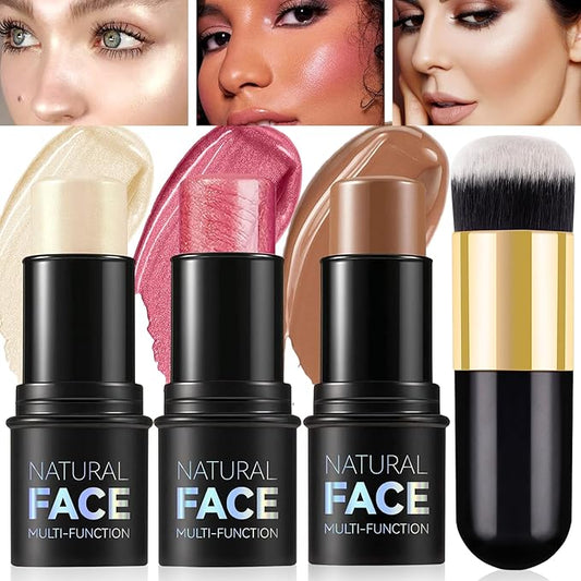3Pcs Cream Contour Stick Makeup Kit - Cream Blush Stick Highlighter Stick Contour Bronzer Stick for Cheeks, Waterproof Long Lasting Blendable, Contour Stick Trio for Face Makeup (#01, 03, 04)-Velvo Beauty