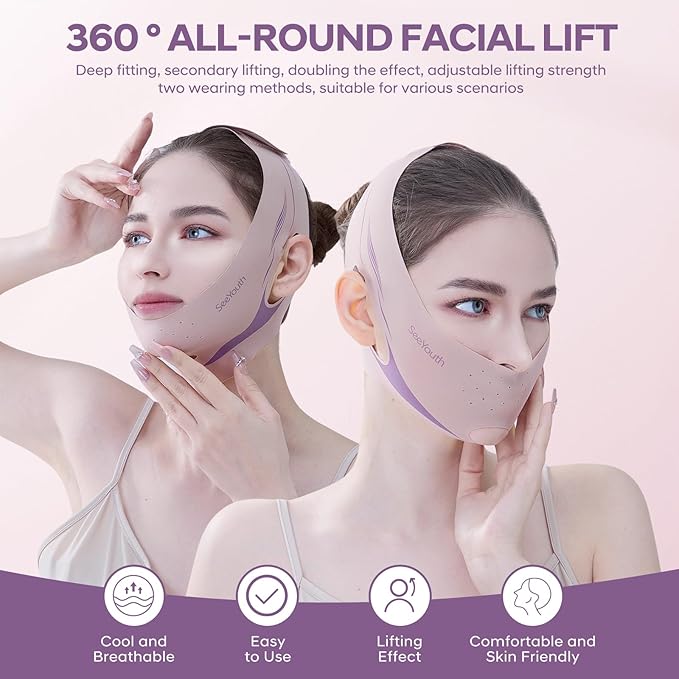 V Line Lifting Mask Chin strap for sleeping, Reusable Face Slimming Strap, V Line Mask, Face Lift Prevent Sagging, V Line Lifting Mask for Women,Jaw Exerciser,Pink-Velvo Beauty