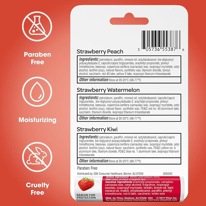 ChapStick Strawberry Lip Balm Bundle – Strawberry Remix 3-Pack + Original Strawberry 2-Pack, Lip Moisturizer, 0.15 Oz Ea (5 Piece Set)-Velvo Beauty