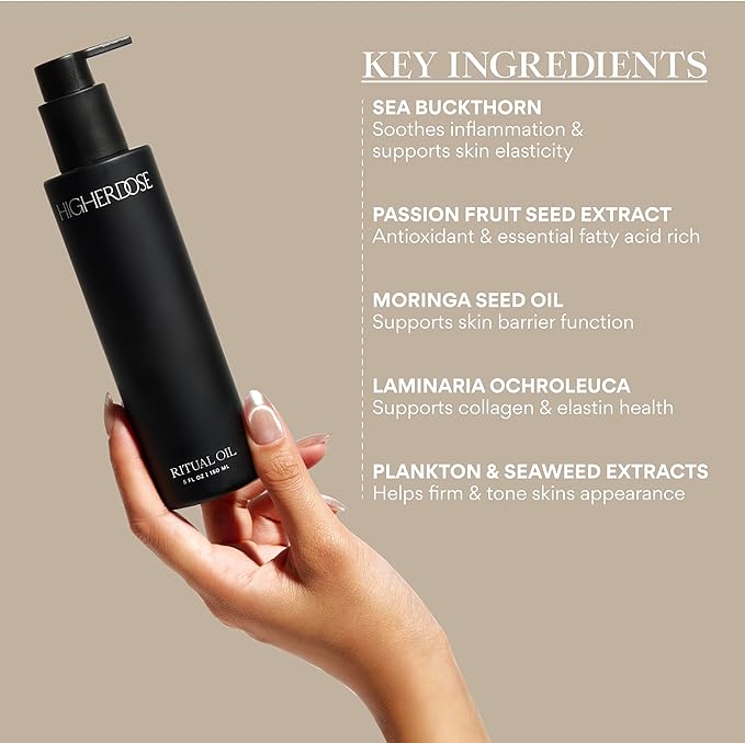 HigherDOSE Ritual Oil - Ayurvedic Daily Nourishing Body Oil for Dry Skin - Moisturizing Body Oil Enriched with Sea Buckthorn & Essential Oils to Deliver Nourished, Toned & Glowing Skin (5 Fl Oz)-Velvo Beauty